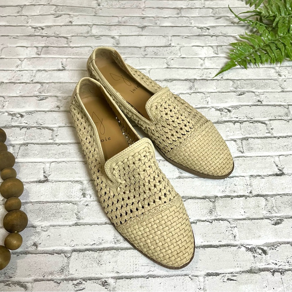Joie Cream Woven Leather Pointed Toe Flats